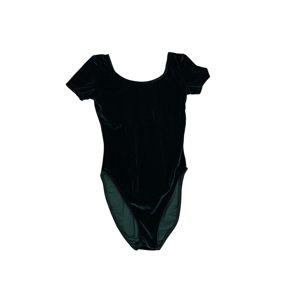 Capezio Short Sleeve Green Velvet One Piece Leotard Bodysuit Size Girl's Large